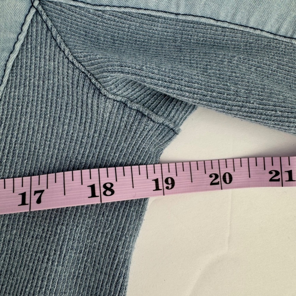 Lapis Women Medium Light Wash Blue Chambray Roll Tab Sleeve Button Shirt Western - Picture 8 of 9
